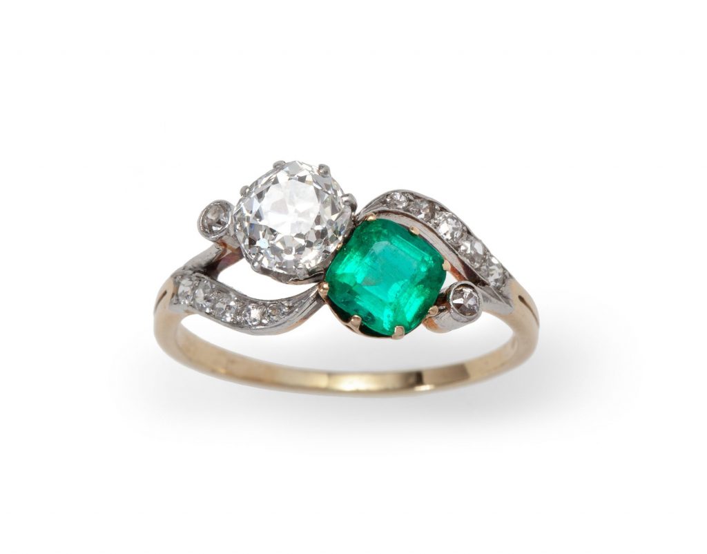 ring belle epoque emerald diamond ca 1910