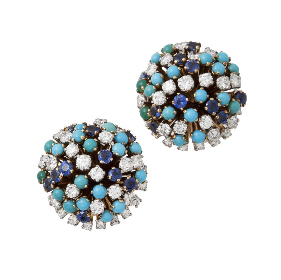 clip earrings sapphire turquoise france 1950s