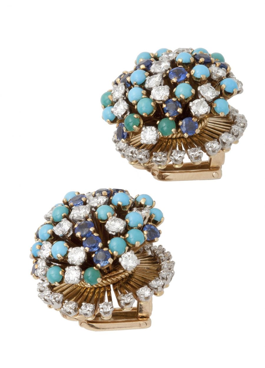 clip earrings sapphire turquoise france 1950s