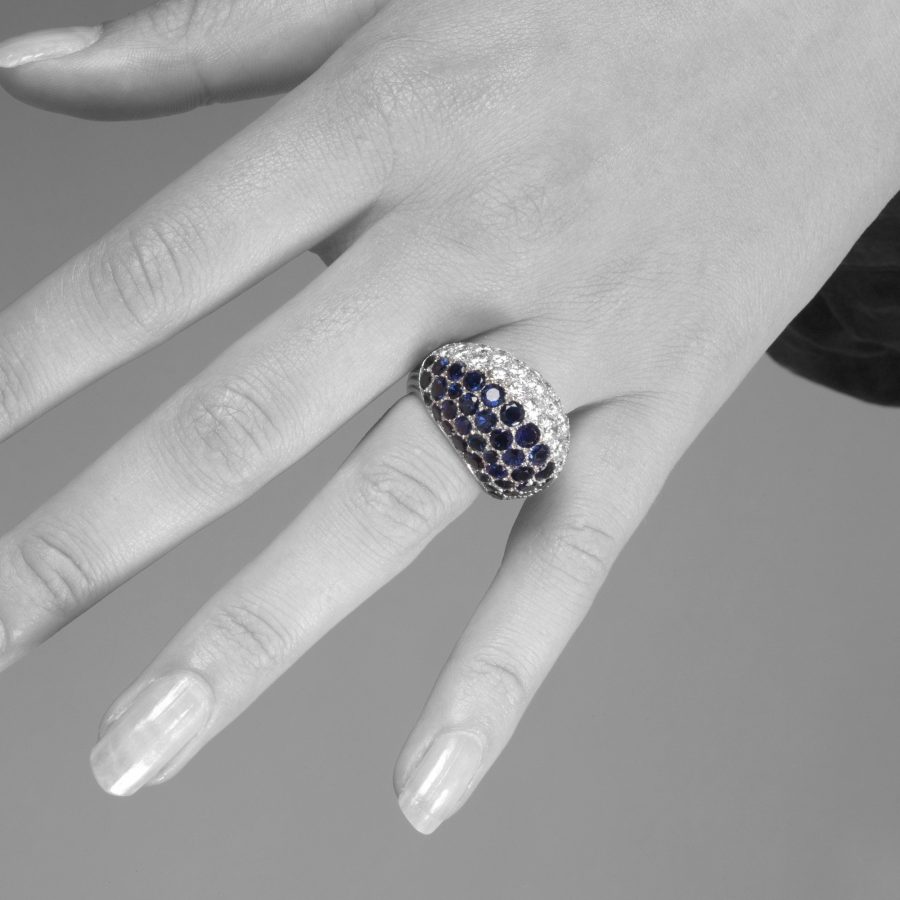 Cartier platinum bombé ring diamond blue sapphire