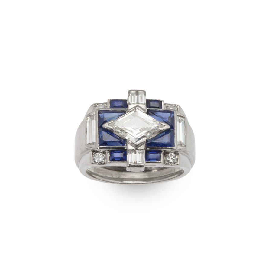 platinum art deco ring diamond sapphire 1930s