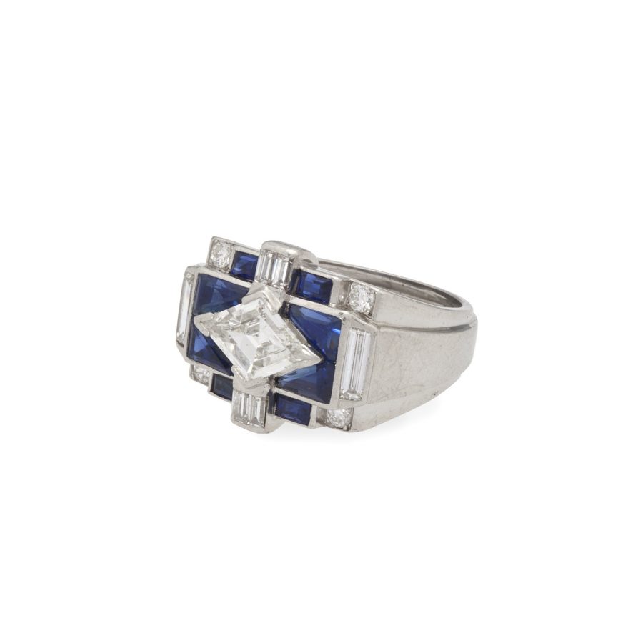 platinum art deco ring diamond sapphire 1930s