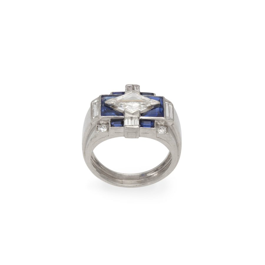 platinum art deco ring diamond sapphire 1930s