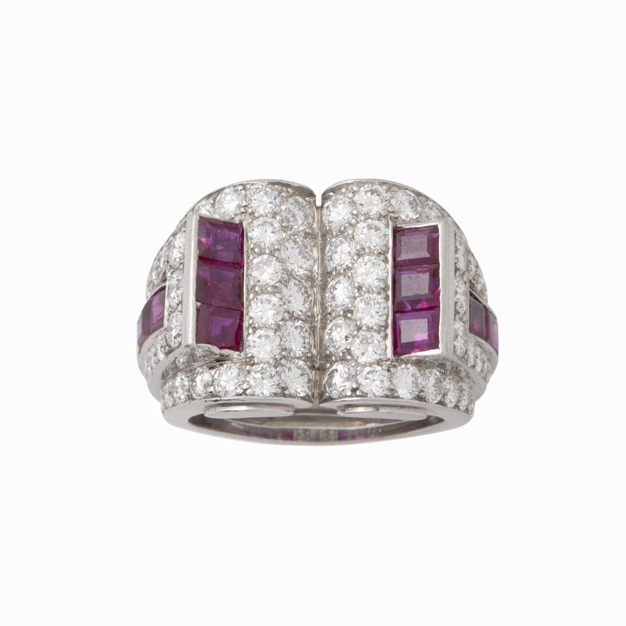 art deco diamond and ruby ring by caldwell & co