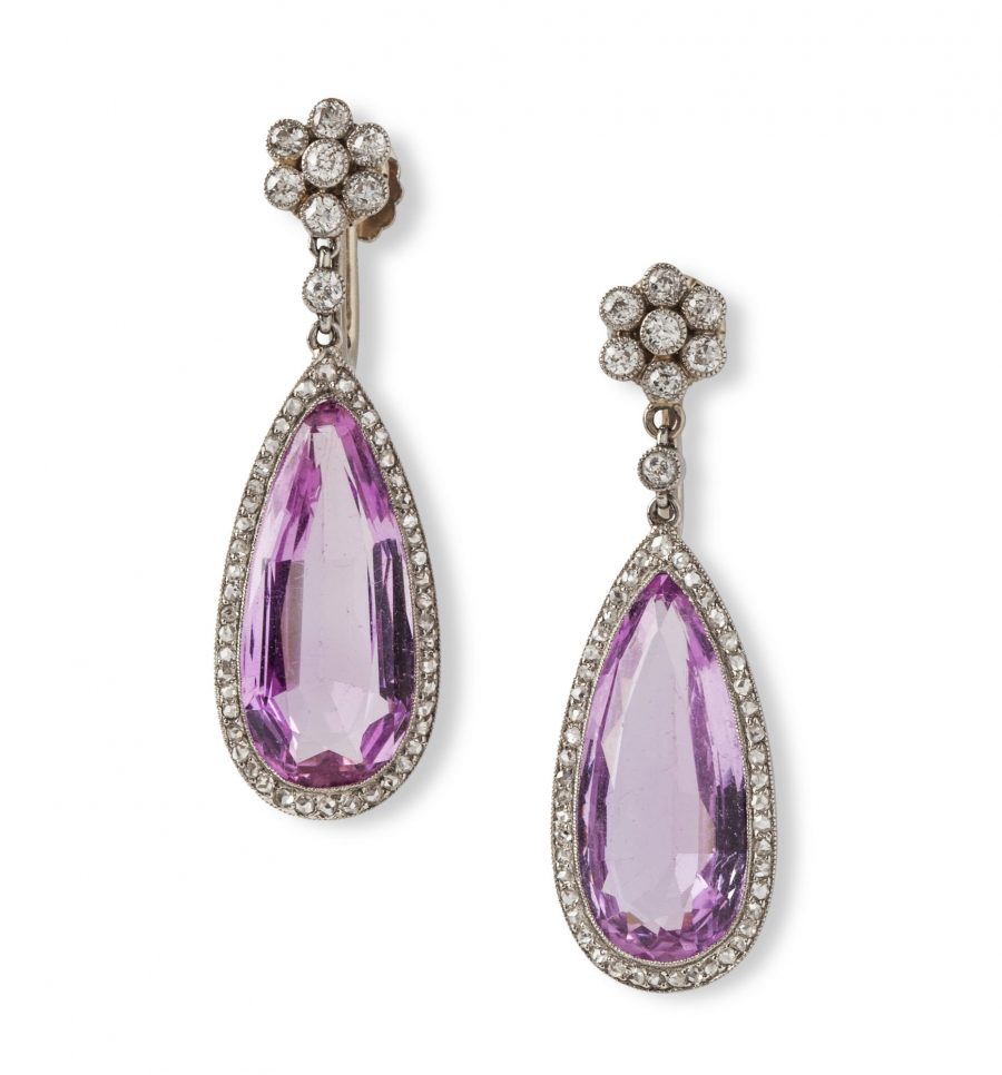 caldwell & co art deco earrings pink topaz