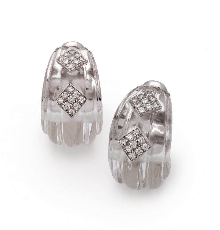 David Webb rock crystal and diamond earrings