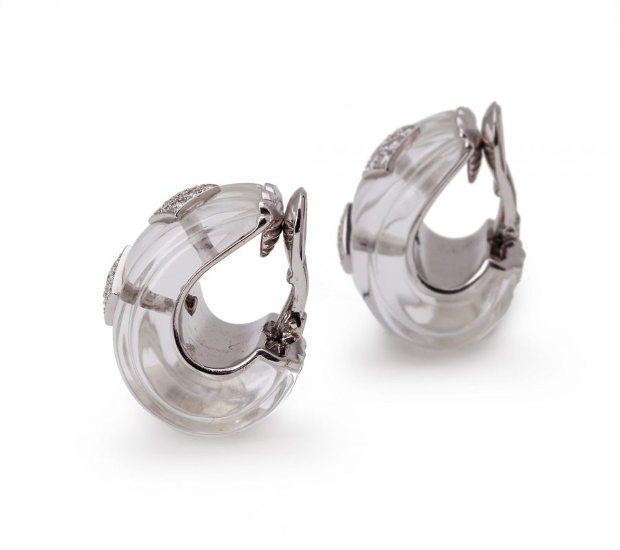 David Webb rock crystal and diamond earrings