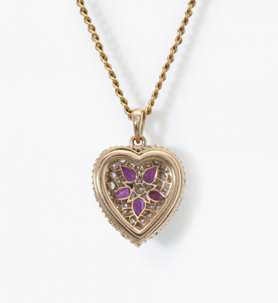 Antique heart diamond ruby pendant