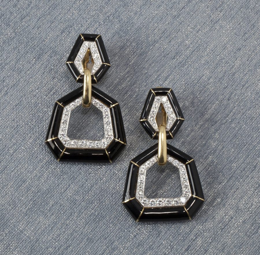 David Webb bamboo enamel diamond earrings
