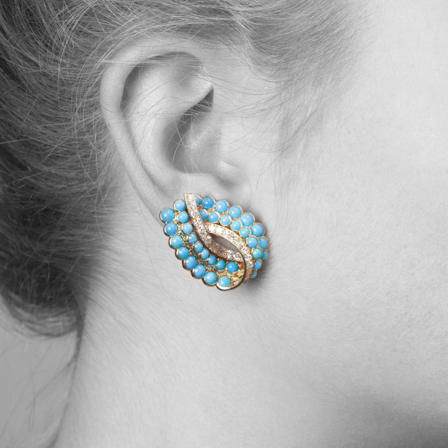 Cartier turquoise and diamond clip earrings, Paris, ca 1950