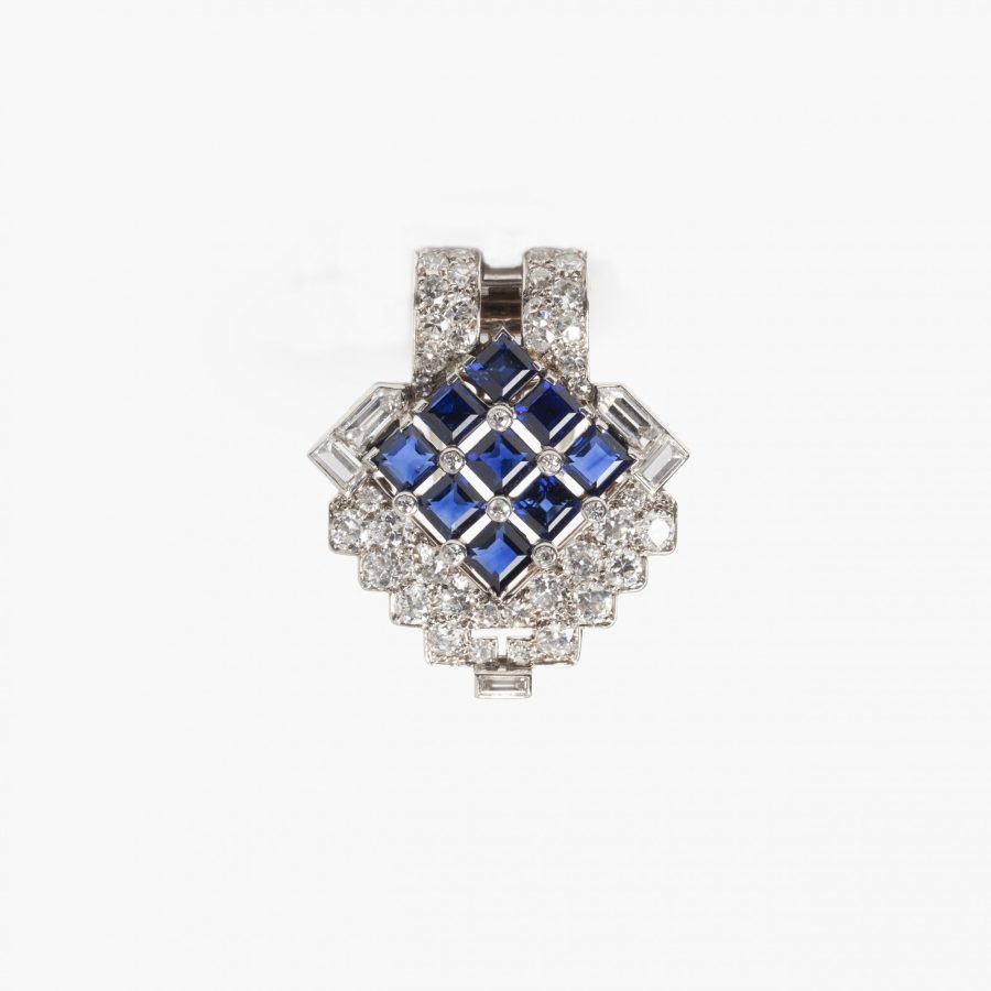 Cartier Art Deco dress clip diamond blue sapphire