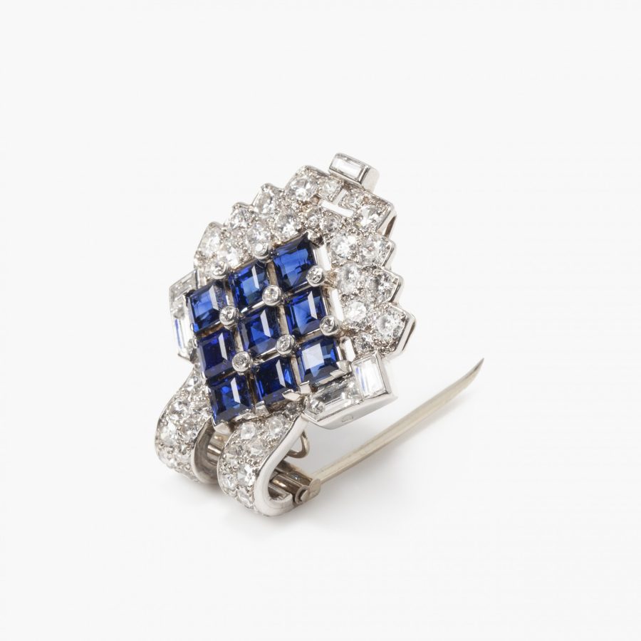 Cartier Art Deco dress clip diamond blue sapphire