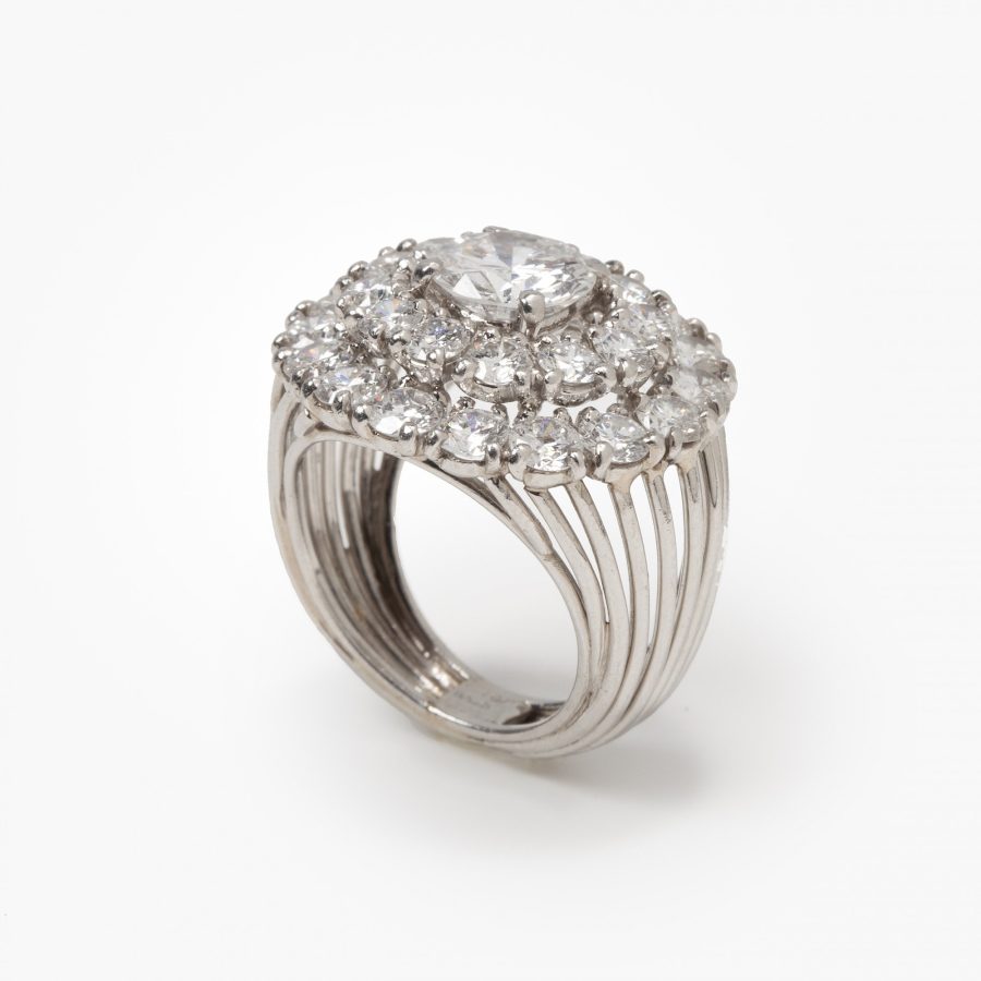 Cartier platinum diamond set double halo ring Paris 1956