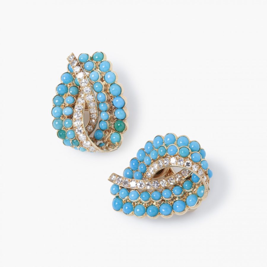 Cartier turquoise and diamond clip earrings, Paris, ca 1950