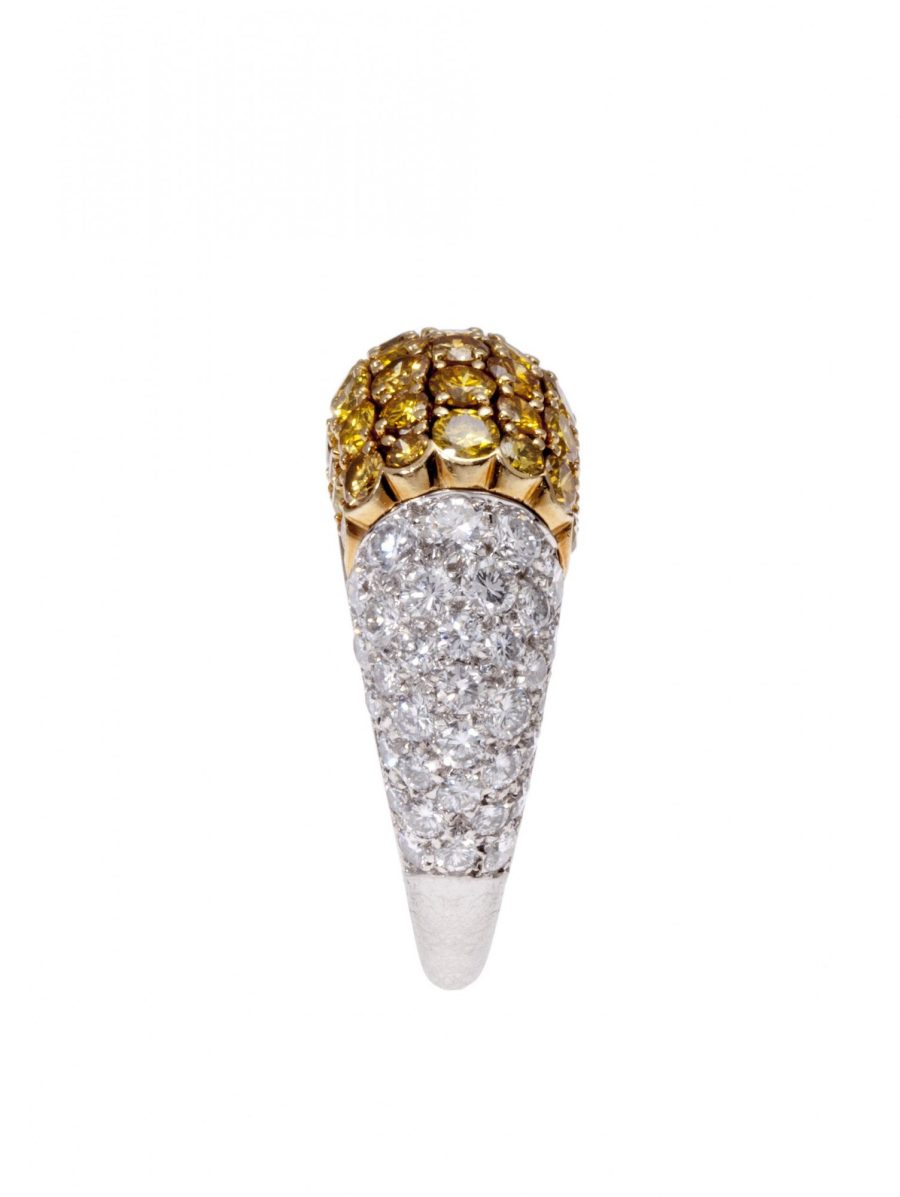 Van Cleef & Arpels platinum and yellow gold ring with white and yellow diamonds Paris ca 1950