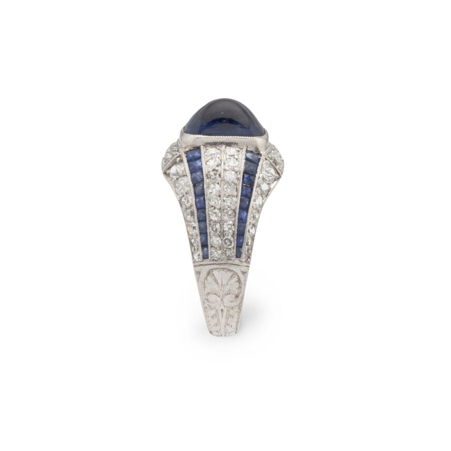 Art Deco sugarloaf blue sapphire and diamond ring ca 1925