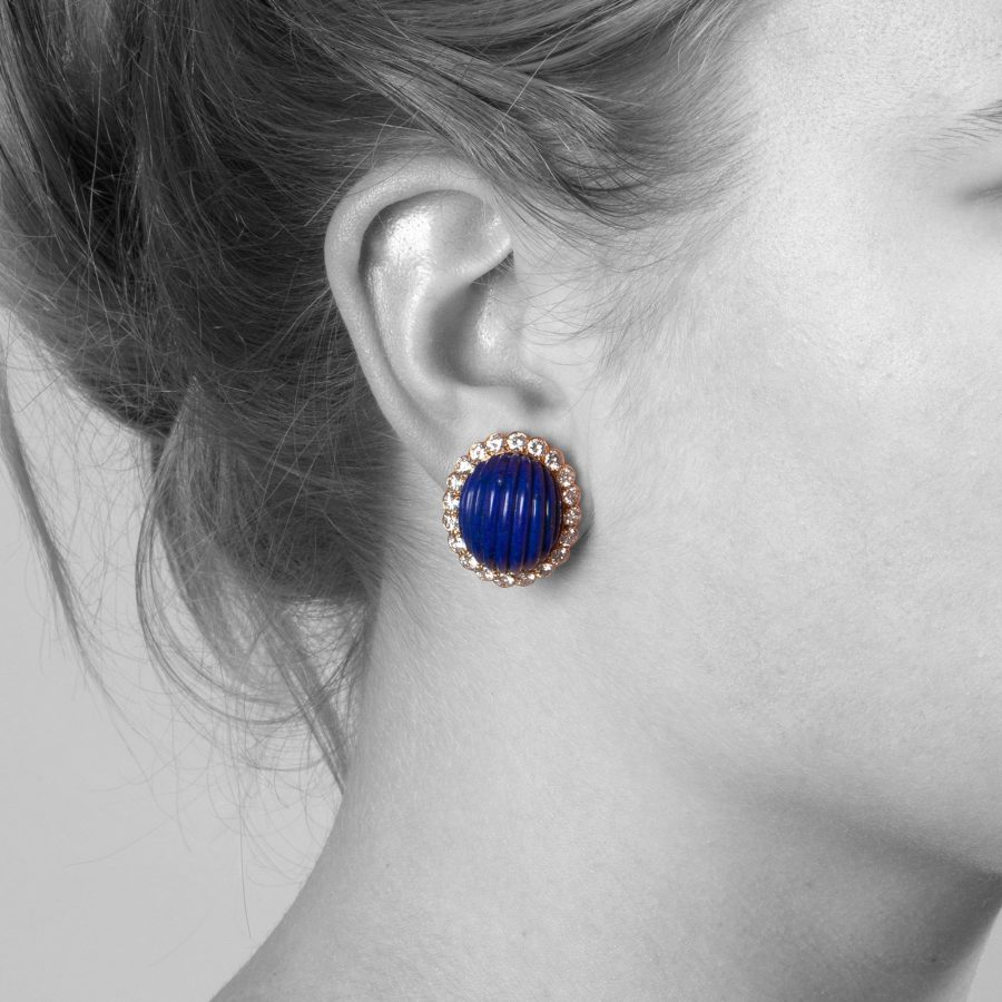 Cartier lapis lazuli and diamond clip earrings, Paris ca 1970