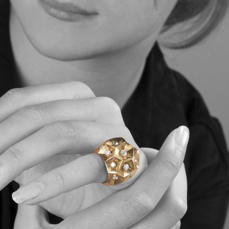 Cartier bombé diamond ring, made in Paris, ca 1950