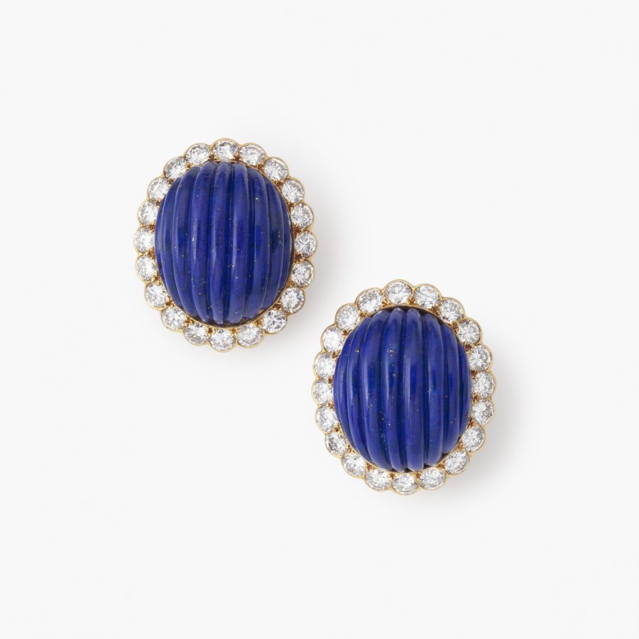 Cartier lapis lazuli and diamond clip earrings, Paris ca 1970