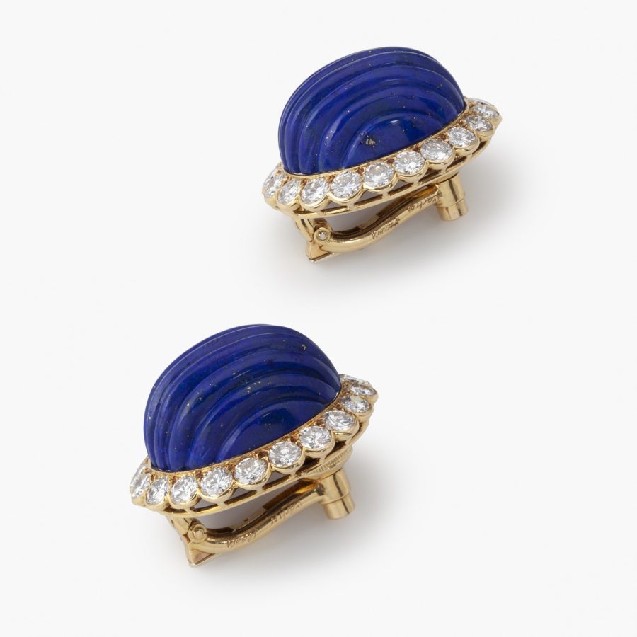 Cartier lapis lazuli and diamond clip earrings, Paris ca 1970