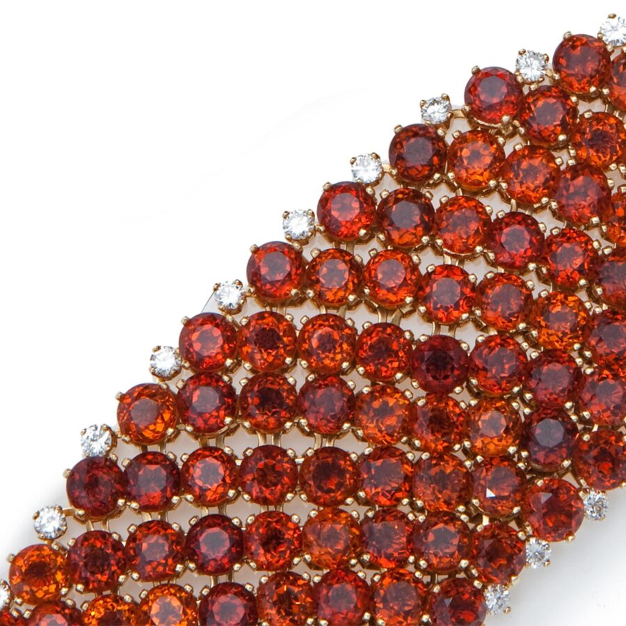 An eighteen carat yellow gold bracelet set with citrine and diamond. Signed Wilm, Hamburg, made ca 1980.
