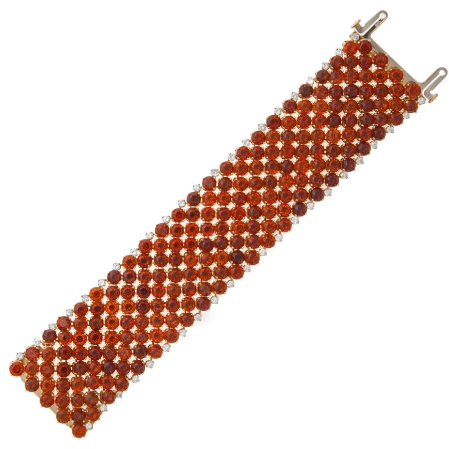 An eighteen carat yellow gold bracelet set with citrine and diamond. Signed Wilm, Hamburg, made ca 1980.