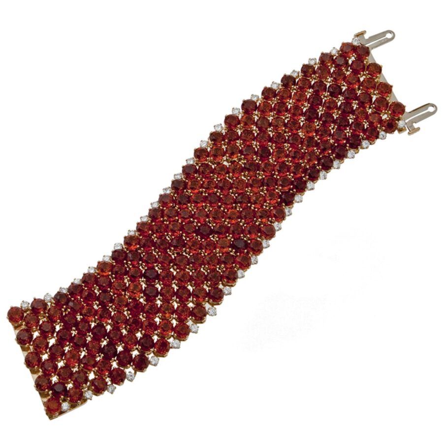 An eighteen carat yellow gold bracelet set with citrine and diamond. Signed Wilm, Hamburg, made ca 1980.