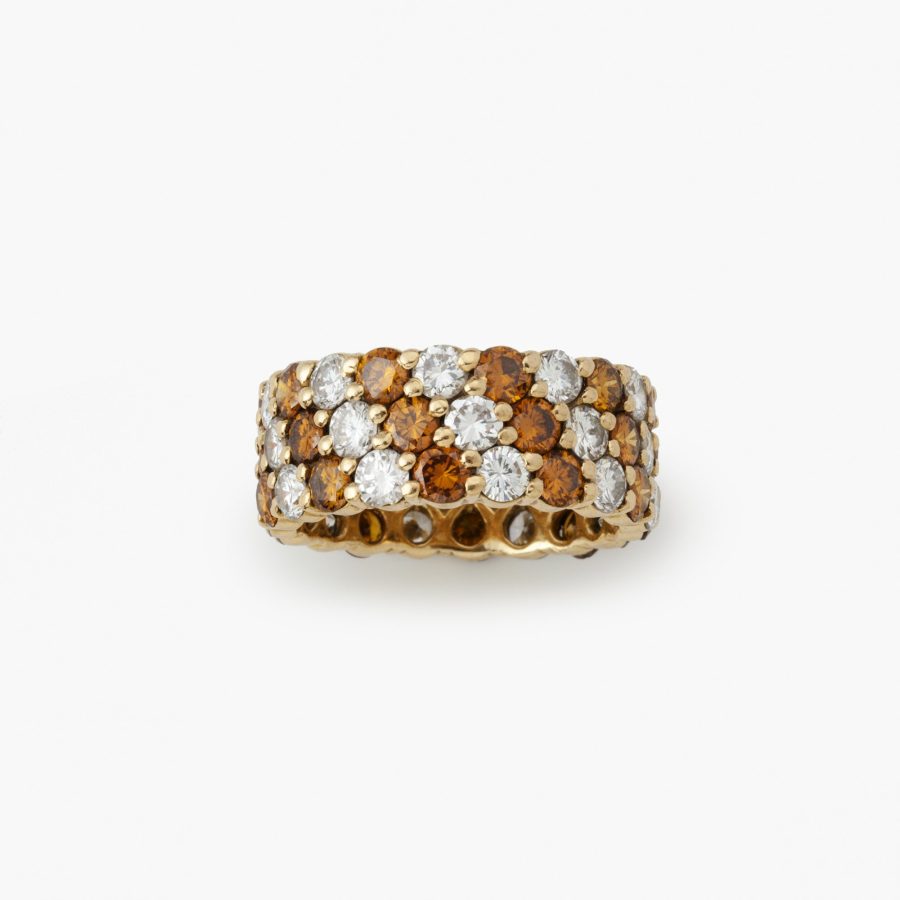 yellow gold eternity ring white and fancy diamonds