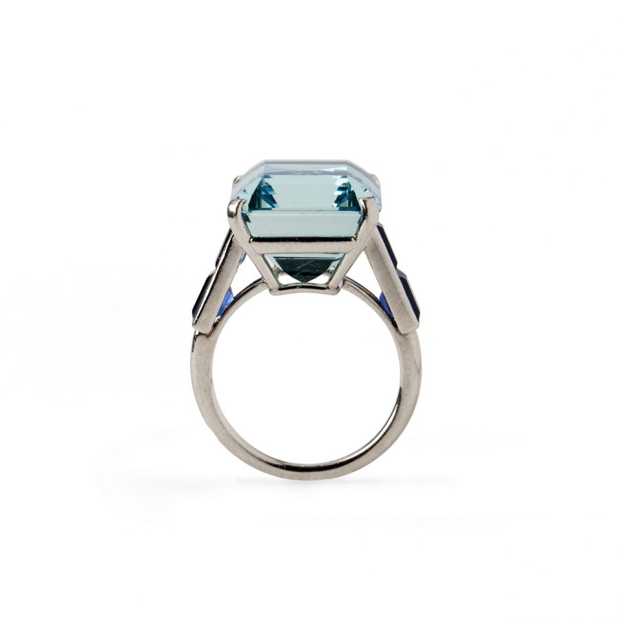 cartier platinum ring aquamarine blue sapphire 1950s