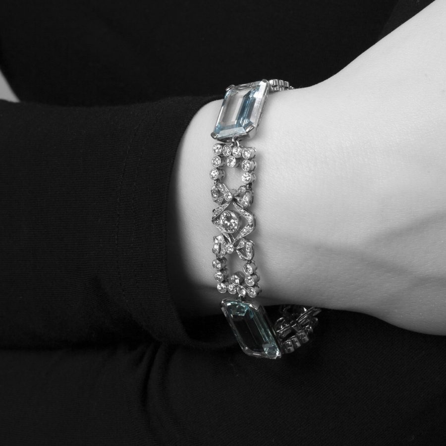 platinum belle epoque bracelet aquamarine diamonds ca 1910