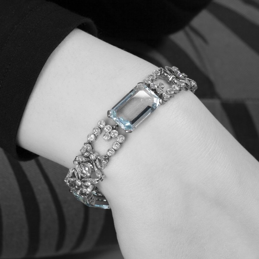 platinum belle epoque bracelet aquamarine diamonds ca 1910