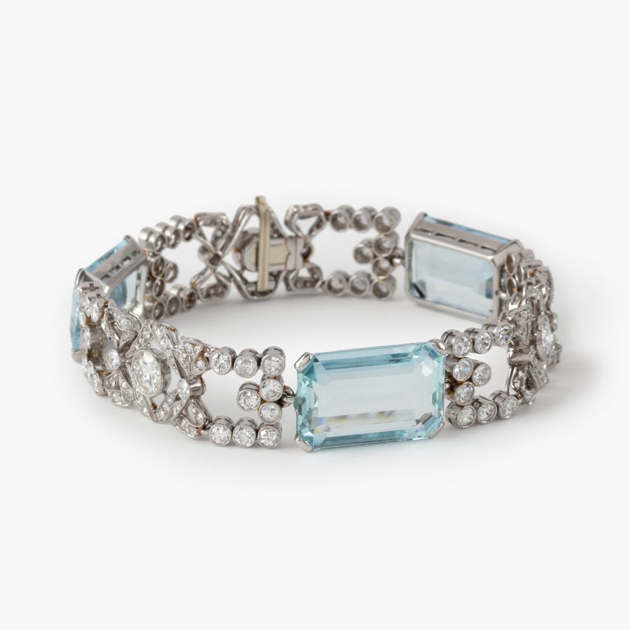 platinum belle epoque bracelet aquamarine diamonds ca 1910