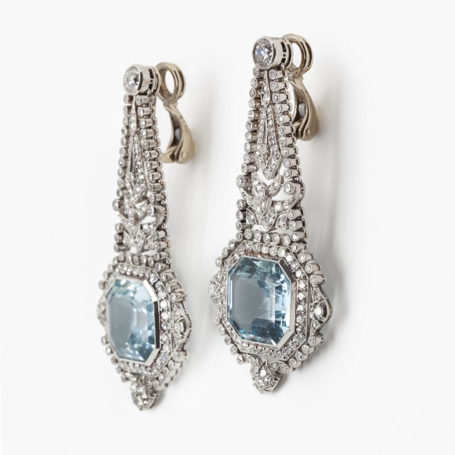 platinum belle epoque earrings aquamarine diamonds ca 1910