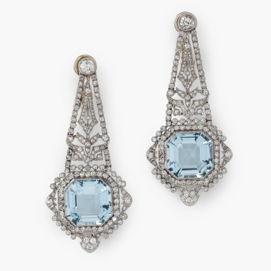 platinum belle epoque earrings aquamarine diamonds ca 1910