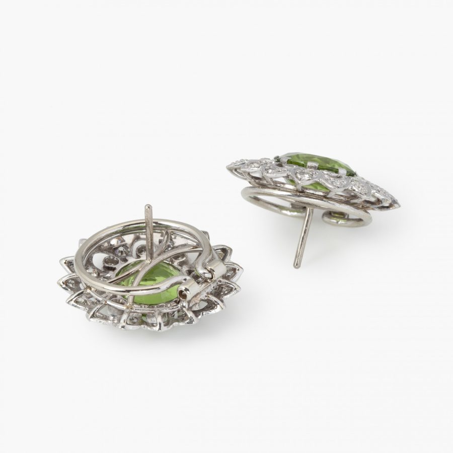 peridot and diamond flower earrings 1950s