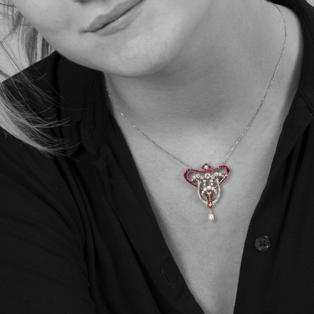 Ruby and diamond Belle Epoque pendant Marjan Sterk Fine Art Jewellery