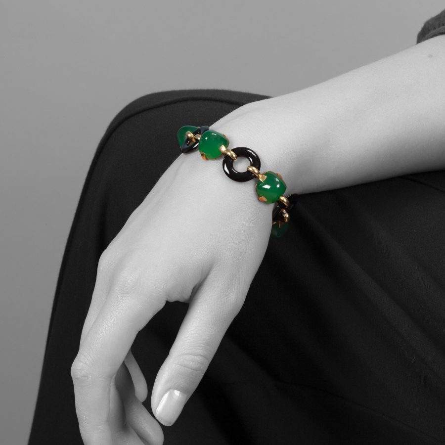 Marzo Paris Art Deco bracelet onyx green agath ca 1925