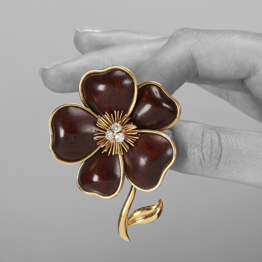 Van Cleef & Arpels Clematis brooch and matching clip earrings Paris