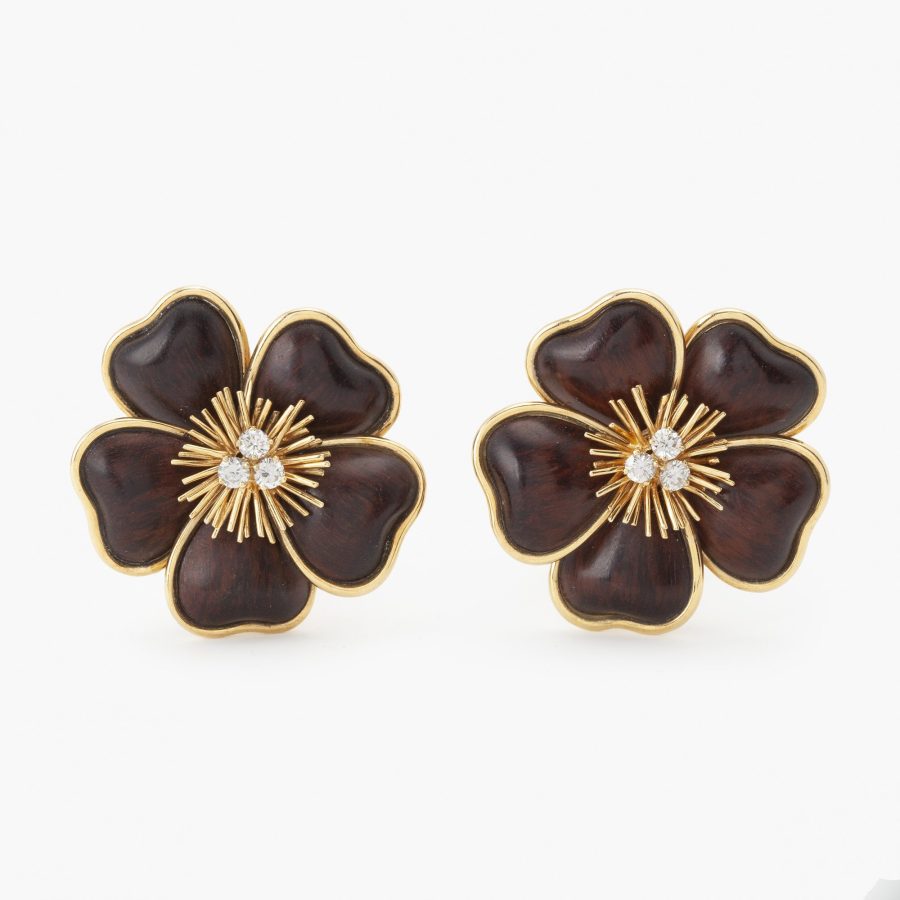 Van Cleef & Arpels Clematis brooch and matching clip earrings Paris