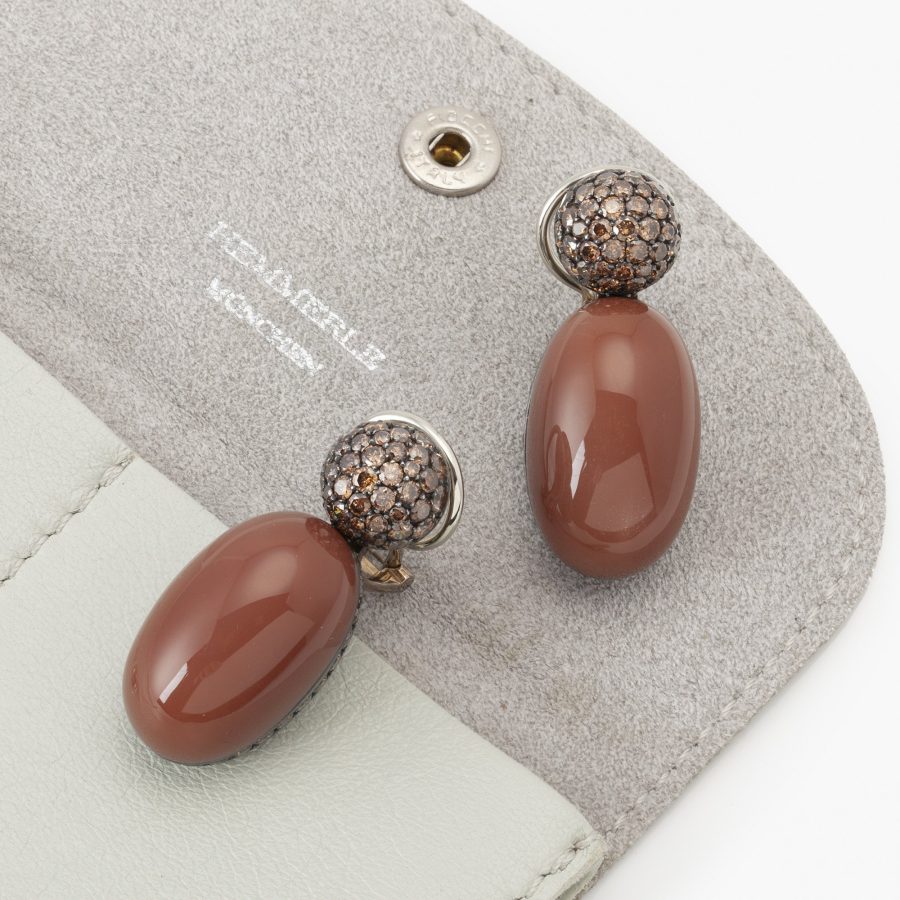 Hemmerle Munich moonstone and brown diamond clip earrings