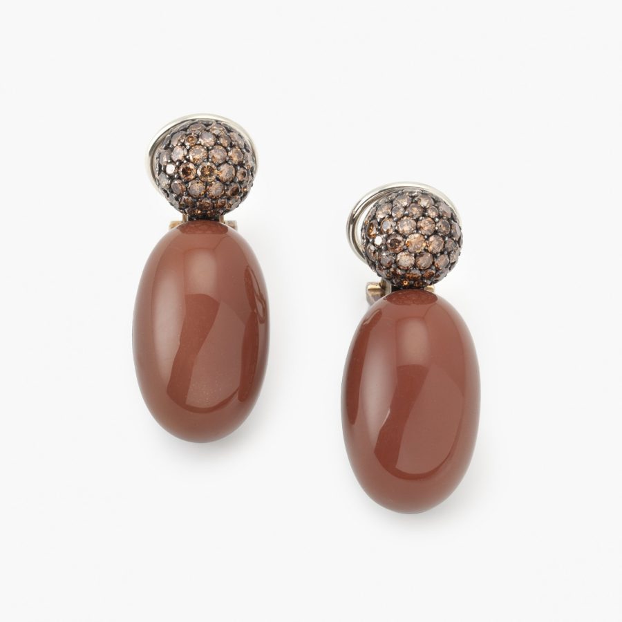 Hemmerle Munich moonstone and brown diamond clip earrings