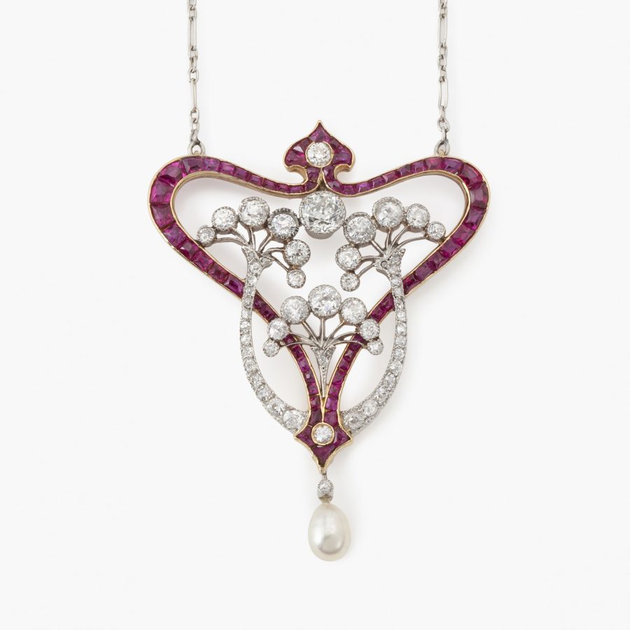 Belle Epoque ruby diamond pendant France ca 1910