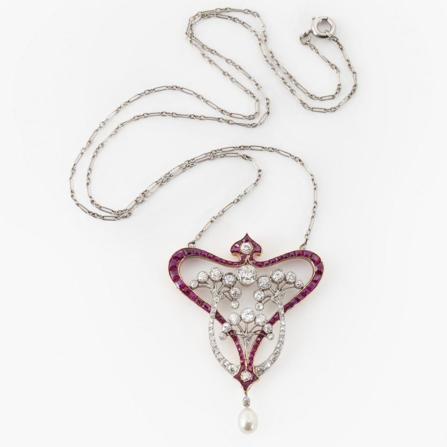 Belle Epoque ruby diamond pendant France ca 1910