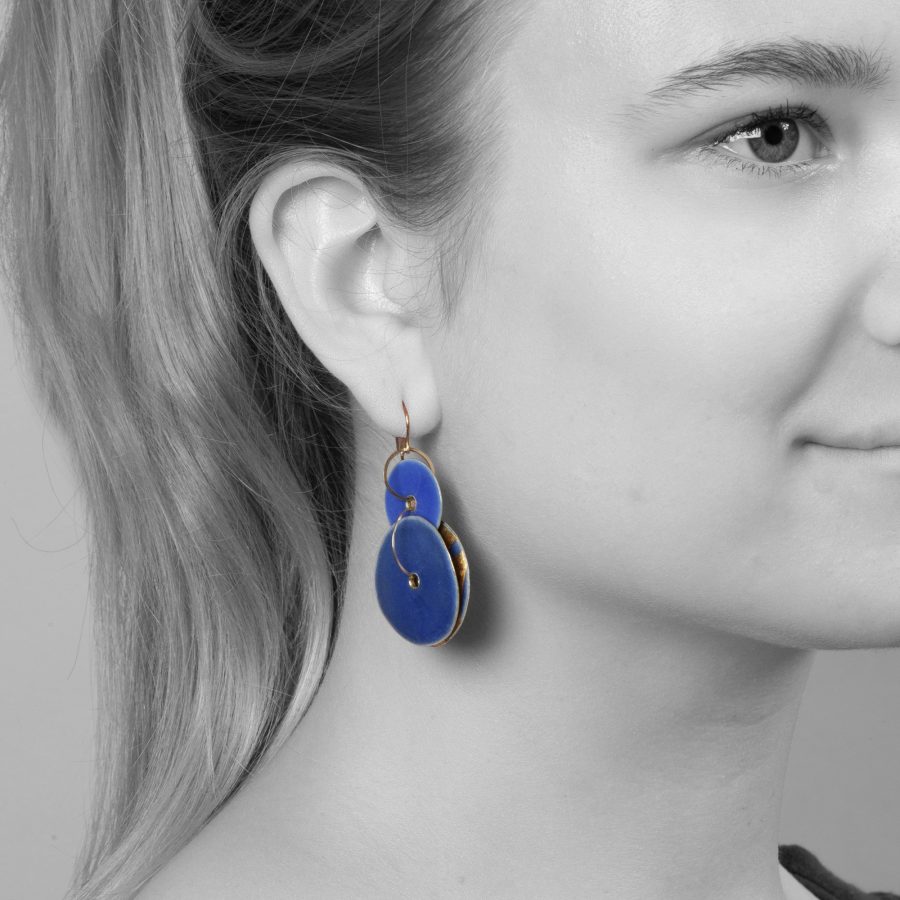 Ralph Bakker blue enamel gold leaf earrings modern