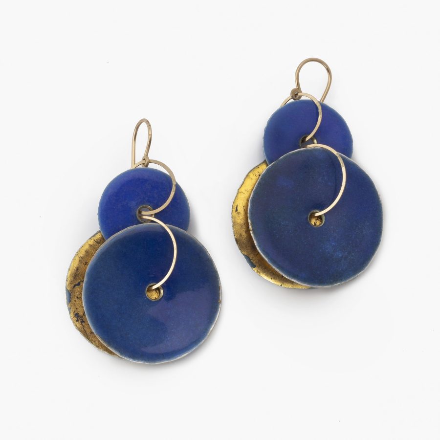 Ralph Bakker blue enamel gold leaf earrings modern
