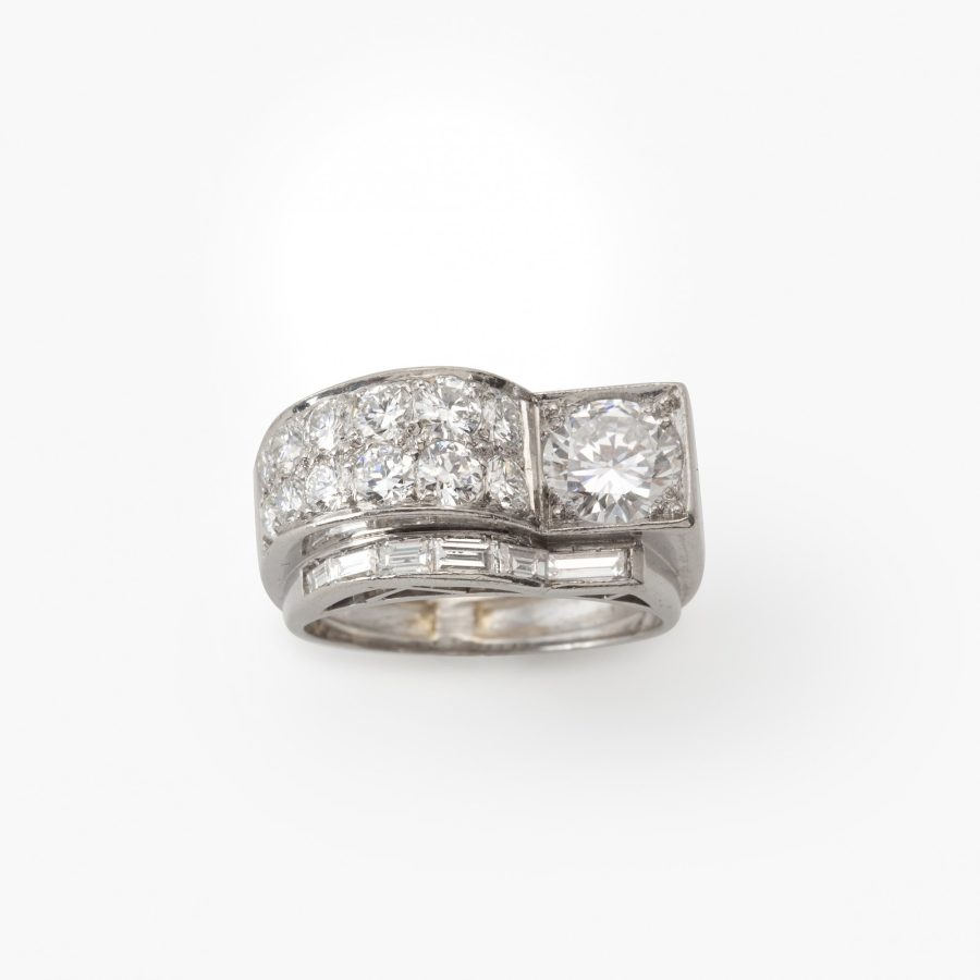 Platinum diamond set Art Deco ring ca 1930s