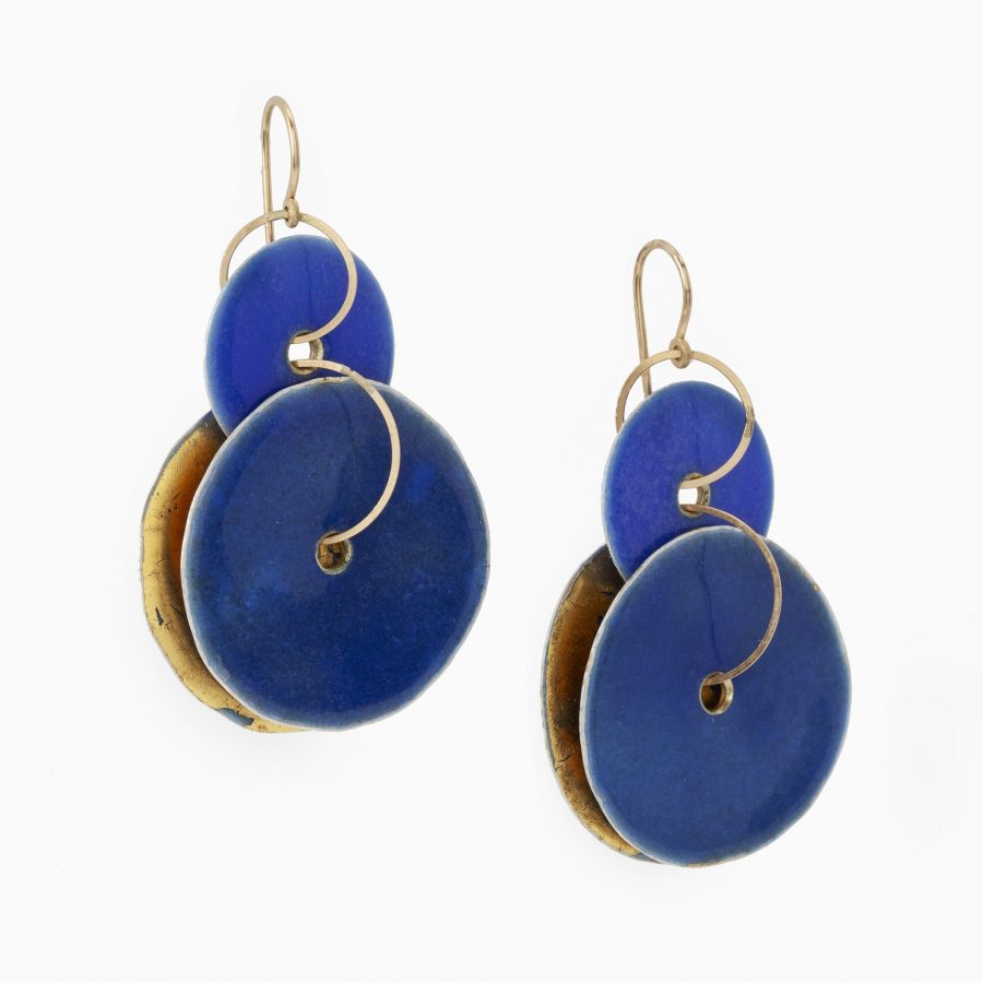 Ralph Bakker blue enamel gold leaf earrings modern