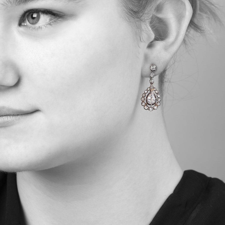 Antique diamond drop earrings made 2nd half 19th century