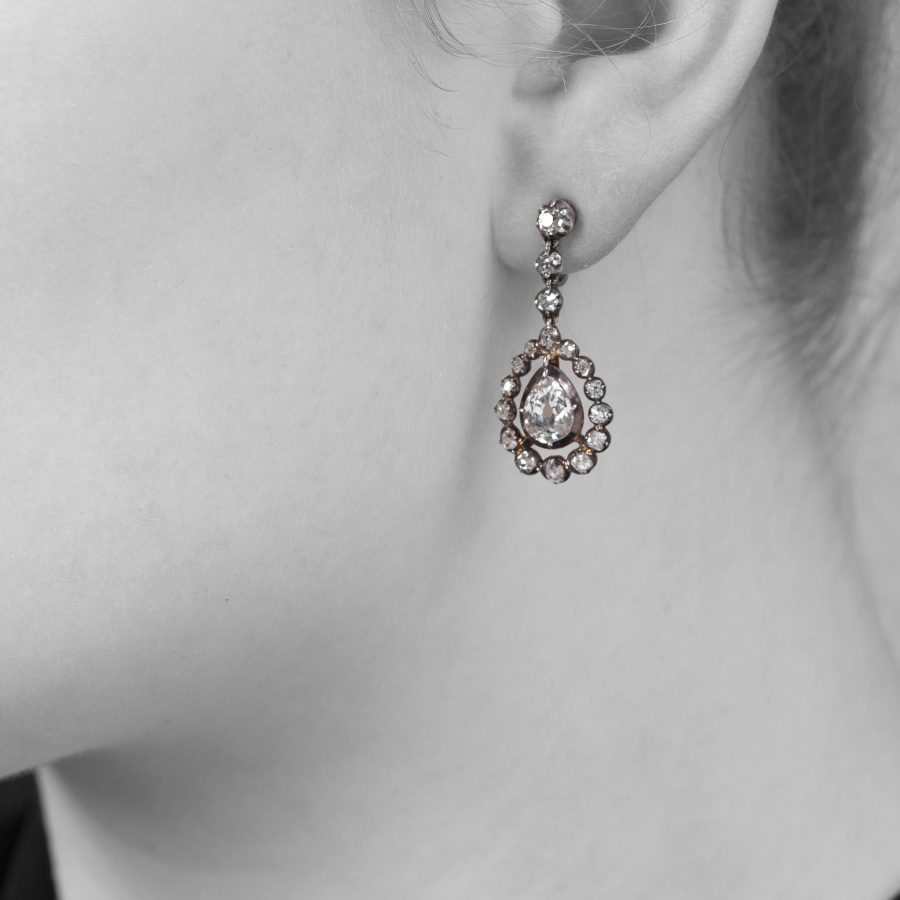 Antique diamond drop earrings made 2nd half 19th century
