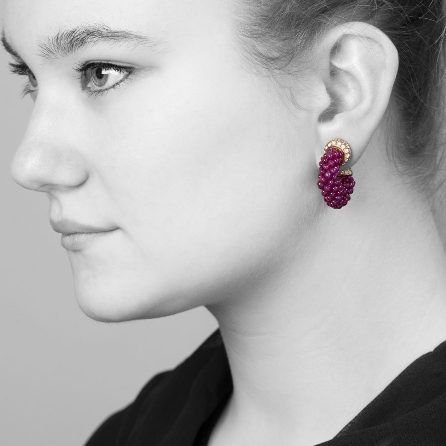 Van Cleef &Arpels ruby bead hoop earrings by Georges Lenfant, Paris